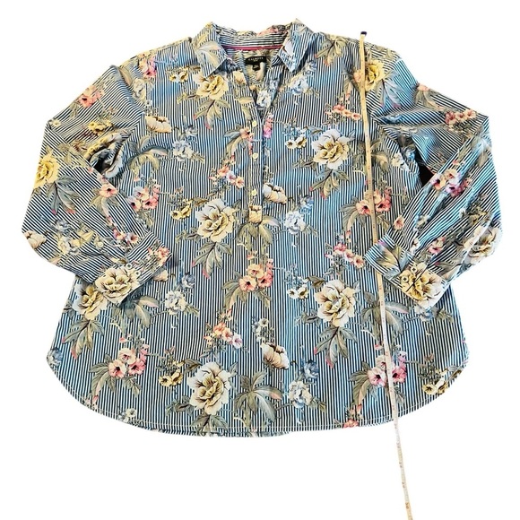 Talbots Blue Long Sleeve Notched Collar Button Down Shirt Size Petite Large - Picture 8 of 10